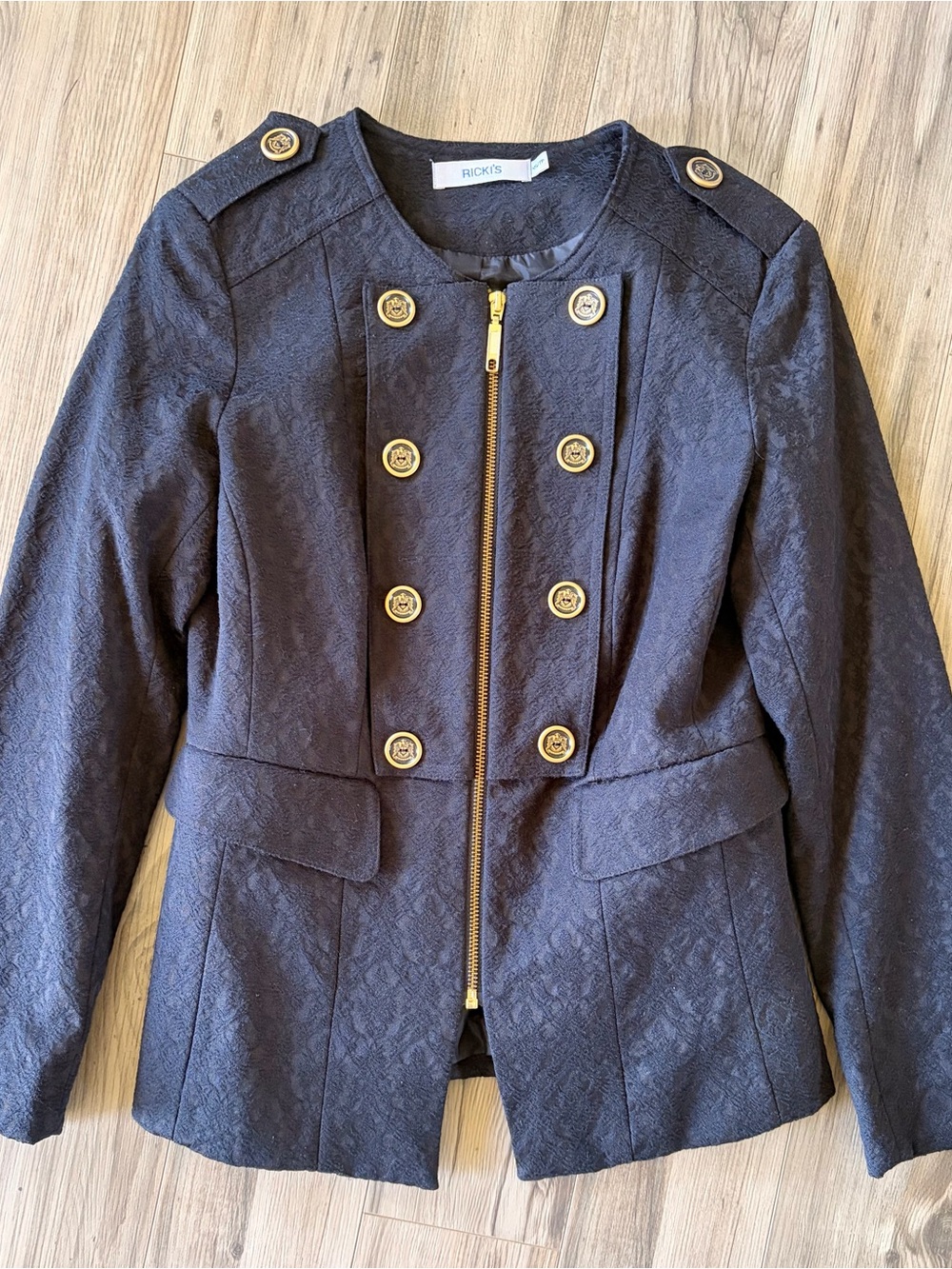 Ricki's Black Textured Military-Style Jacket with Gold Buttons